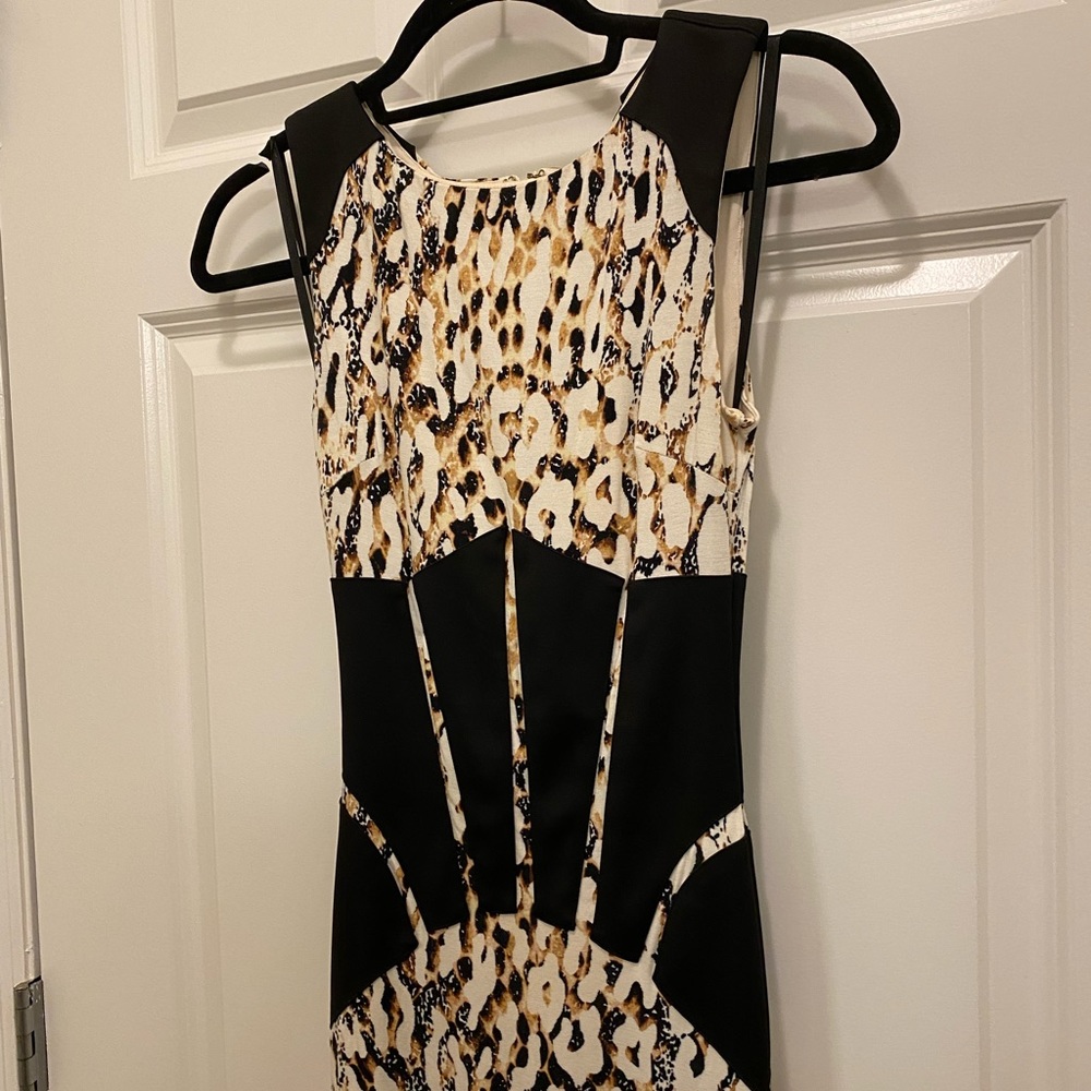 Bebe Leopard Print Corset Waisted Tea Dress Sz XXS